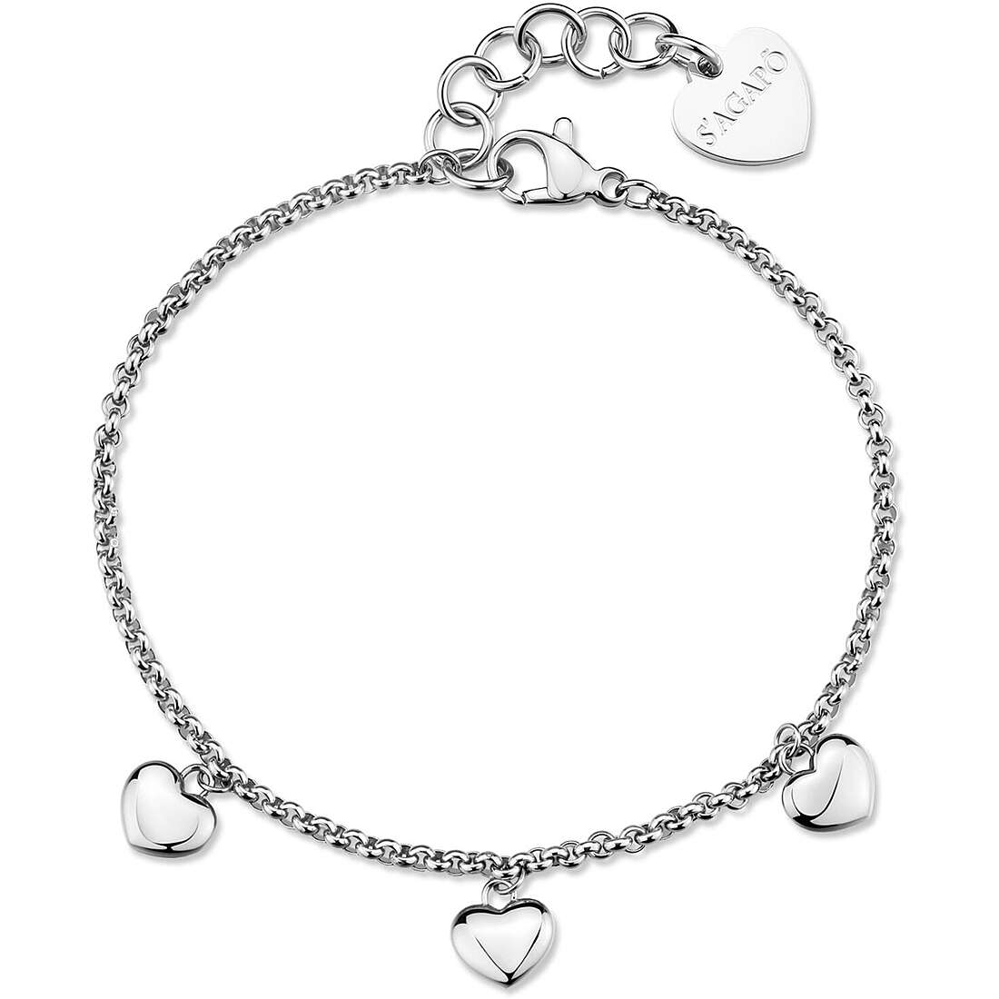 Bracciale Sagapò Donna AURORA - Bracciale in Acciaio 316L con Charms a Cuore Pendenti - Codice: SAR64