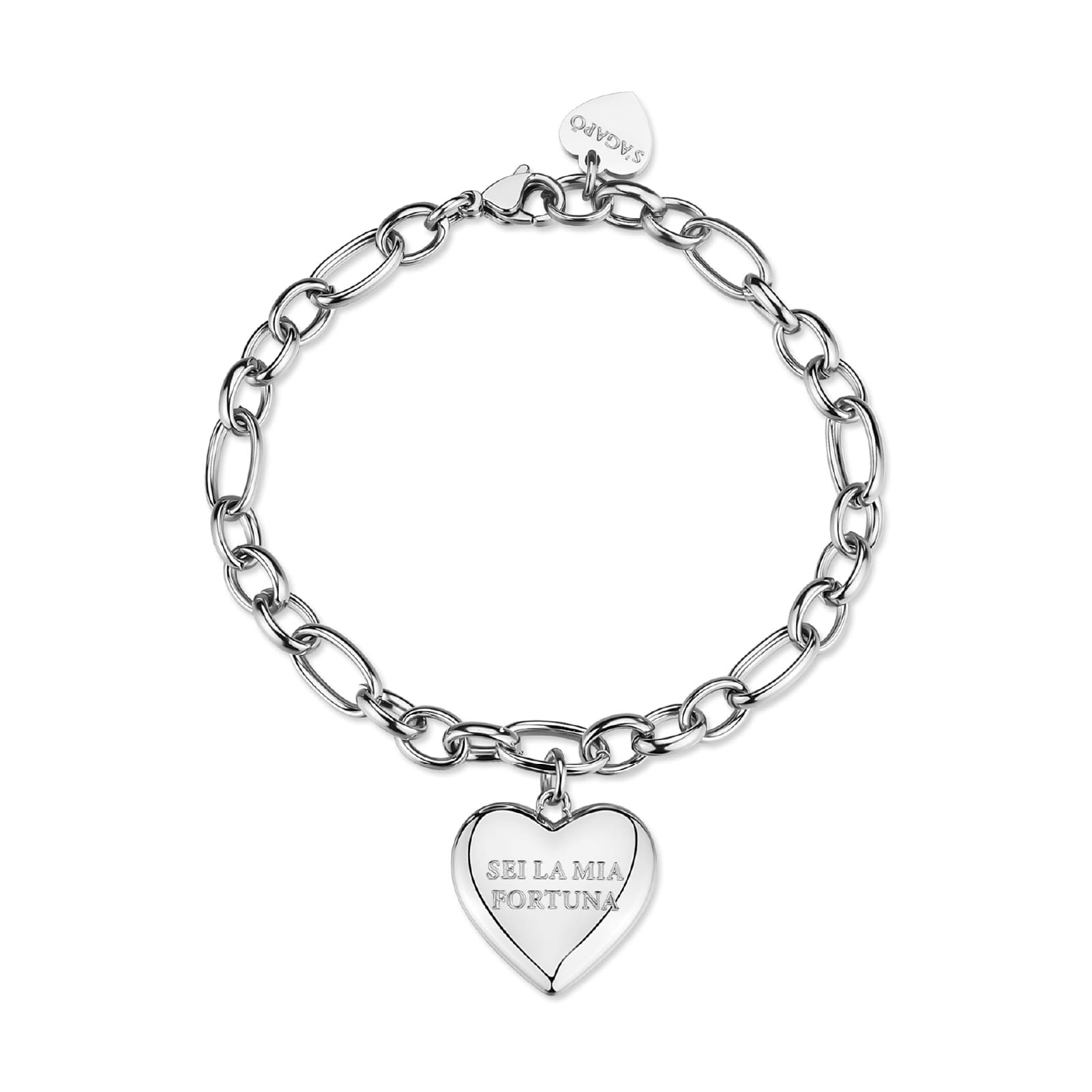 Bracciale Sagapò Donna BE MY ALWAYS - Bracciale in Acciaio 316L con Cuore Pendente Inciso - Codice: SBM92