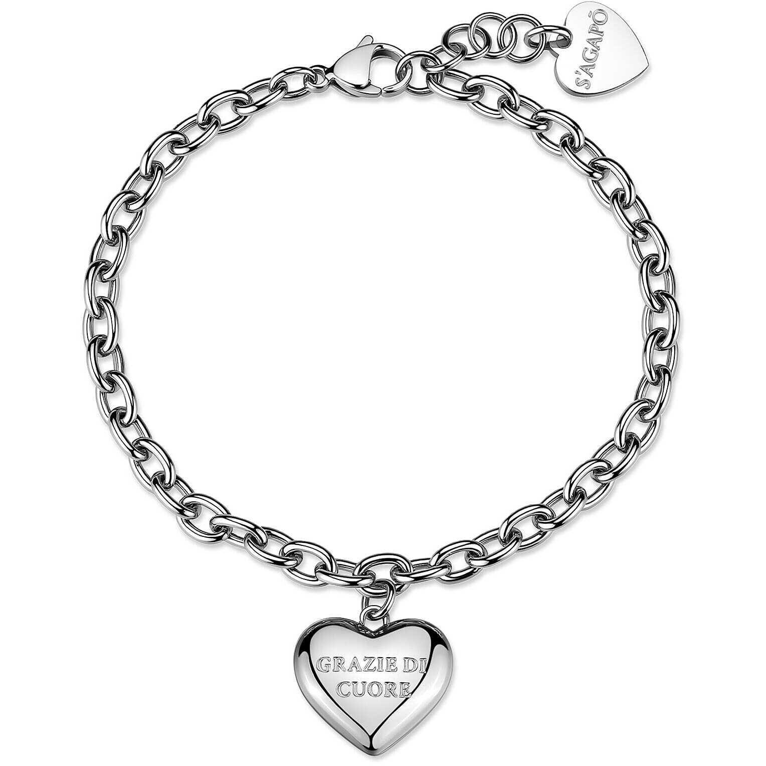 Bracciale Sagapò Donna BE MY ALWAYS - Bracciale in Acciaio 316L con Cuore Pendente Inciso - Codice: SBM96