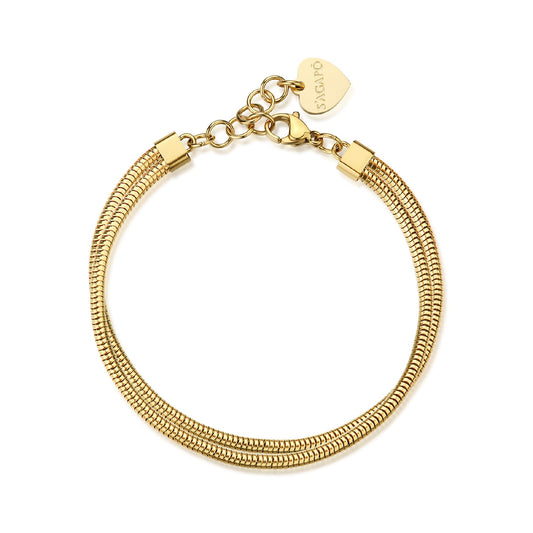 Bracciale Sagapò Donna CHUNKY - Bracciale Catena Multifilo Snake in Acciaio 316L PVD Oro - Codice: SHK119