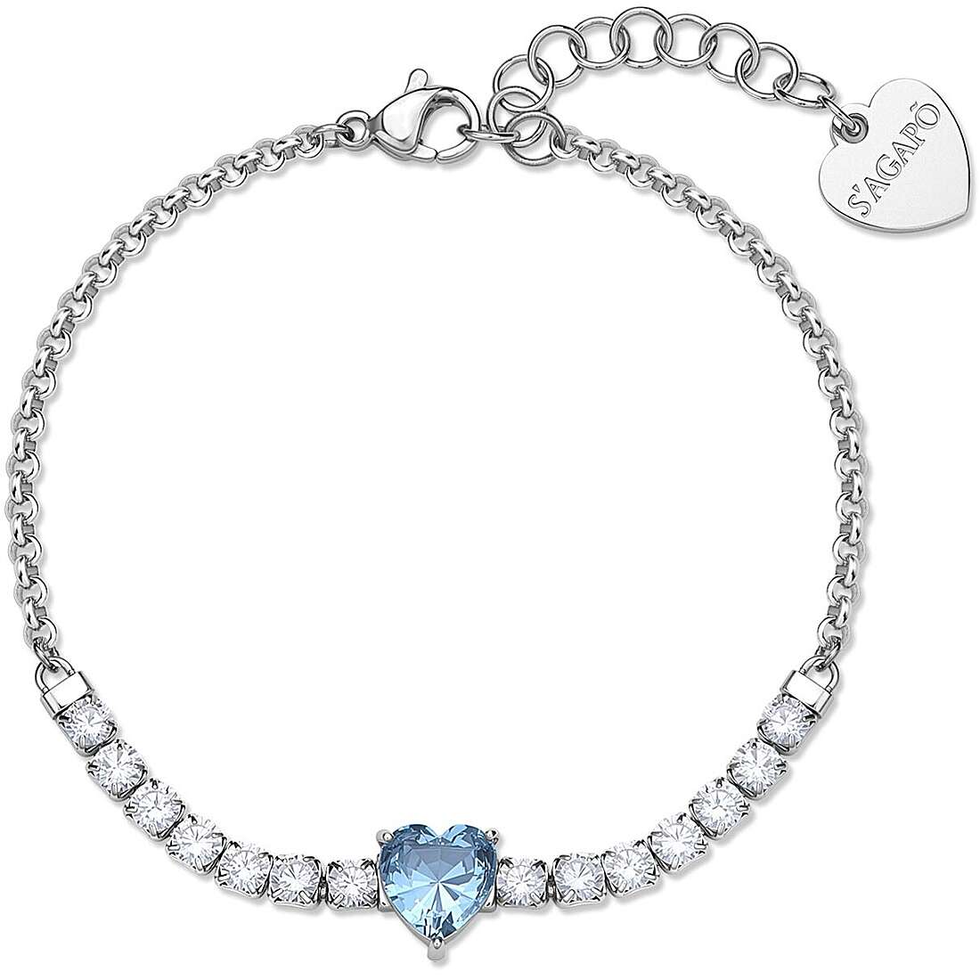 Bracciale Sagapò Donna DAZZLY - Bracciale con Cuore Acquamarina e Cristalli in Acciaio 316L - Codice: SDZ152
