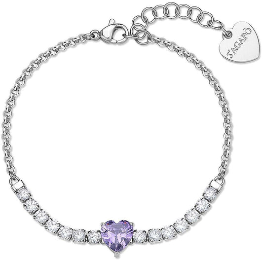 Bracciale Sagapò Donna DAZZLY - Bracciale con Cuore Ametista e Cristalli in Acciaio 316L - Codice: SDZ153
