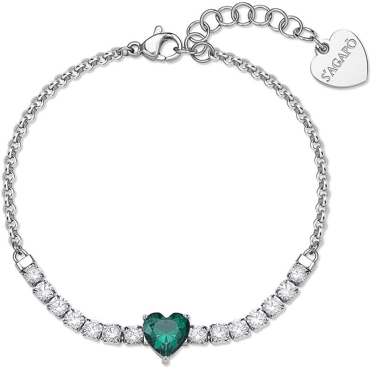 Bracciale Sagapò Donna DAZZLY - Bracciale con Cuore Smeraldo e Cristalli in Acciaio 316L - Codice: SDZ154