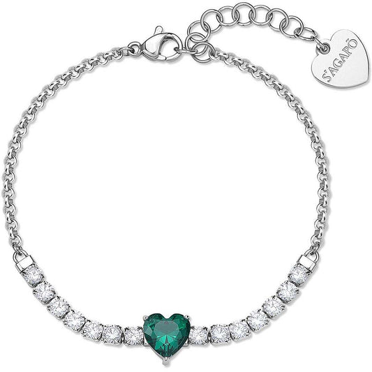 Bracciale Sagapò Donna DAZZLY - Bracciale con Cuore Smeraldo e Cristalli in Acciaio 316L - Codice: SDZ154
