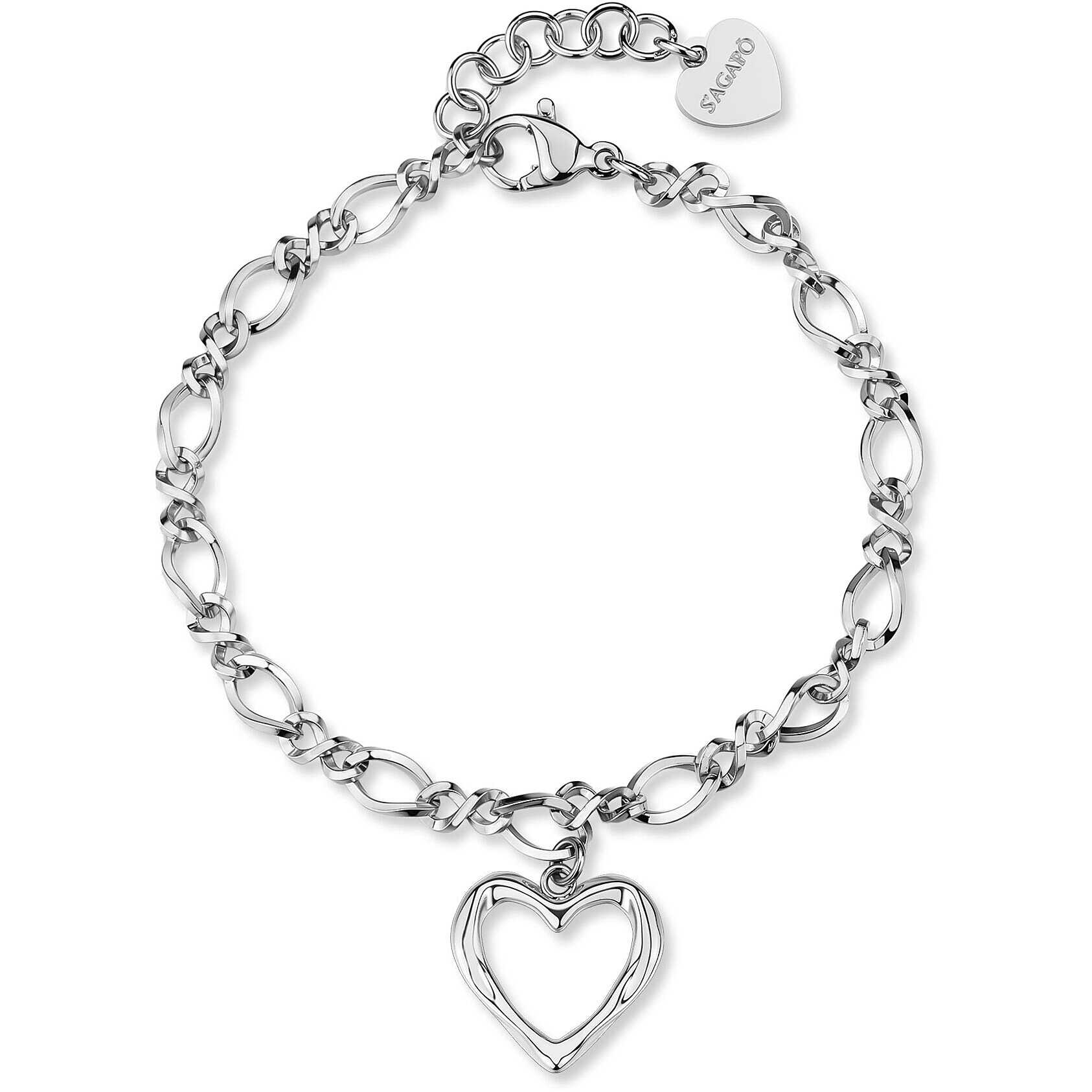 Bracciale Sagapò Donna EMOTION - Bracciale con Cuore Pendente in Acciaio 316L - Codice: SMO11