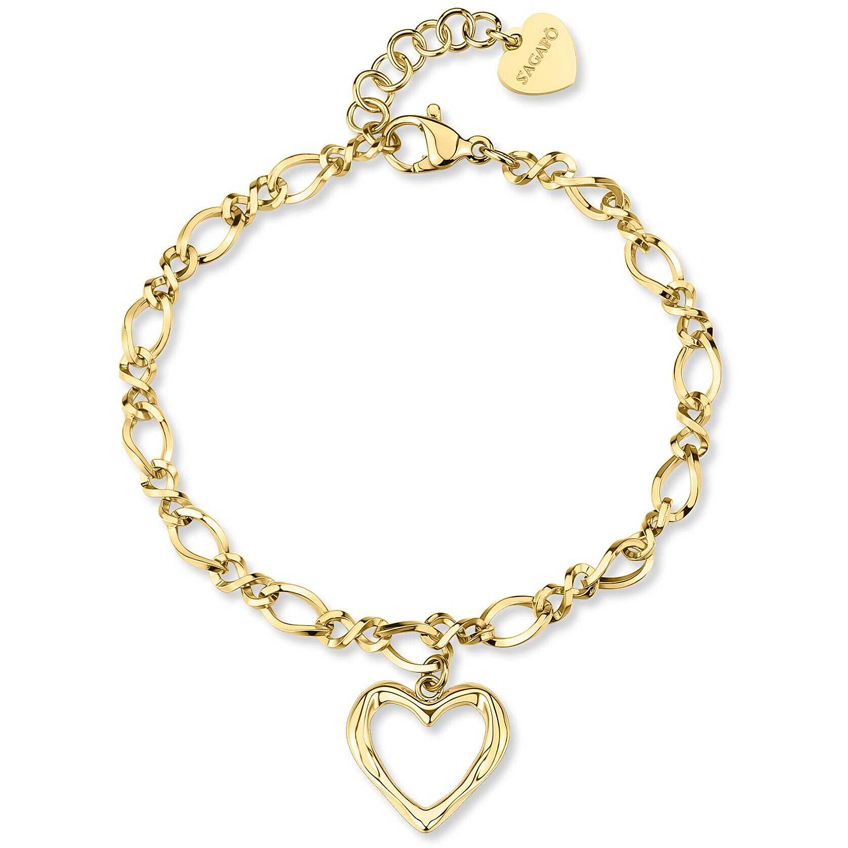 Bracciale Sagapò Donna EMOTION - Bracciale con Cuore Pendente in Acciaio 316L PVD Oro - Codice: SMO12