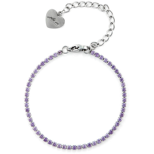Bracciale tennis da donna 4US Cesare Paciotti in acciaio inossidabile con una fila di zirconi blu scuro brillanti e logo centrale del pugnale in acciaio lucido.