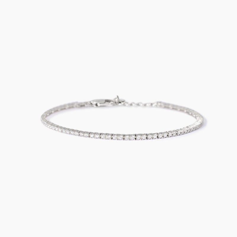 Bracciale tennis Mabina in argento 925 con alternanza di zirconi bianchi taglio baguette e zirconi bianchi tondi.