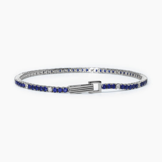 Bracciale Tennis Mabina Uomo TENNIS CLUB Bicolor in Argento Rodiato con Zirconi Bianchi e Blu - Codice: 533701-M