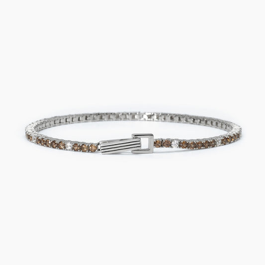 Bracciale Tennis Mabina Uomo TENNIS CLUB Bicolor in Argento Rodiato con Zirconi Bianchi e Marroni - Codice: 533700-M