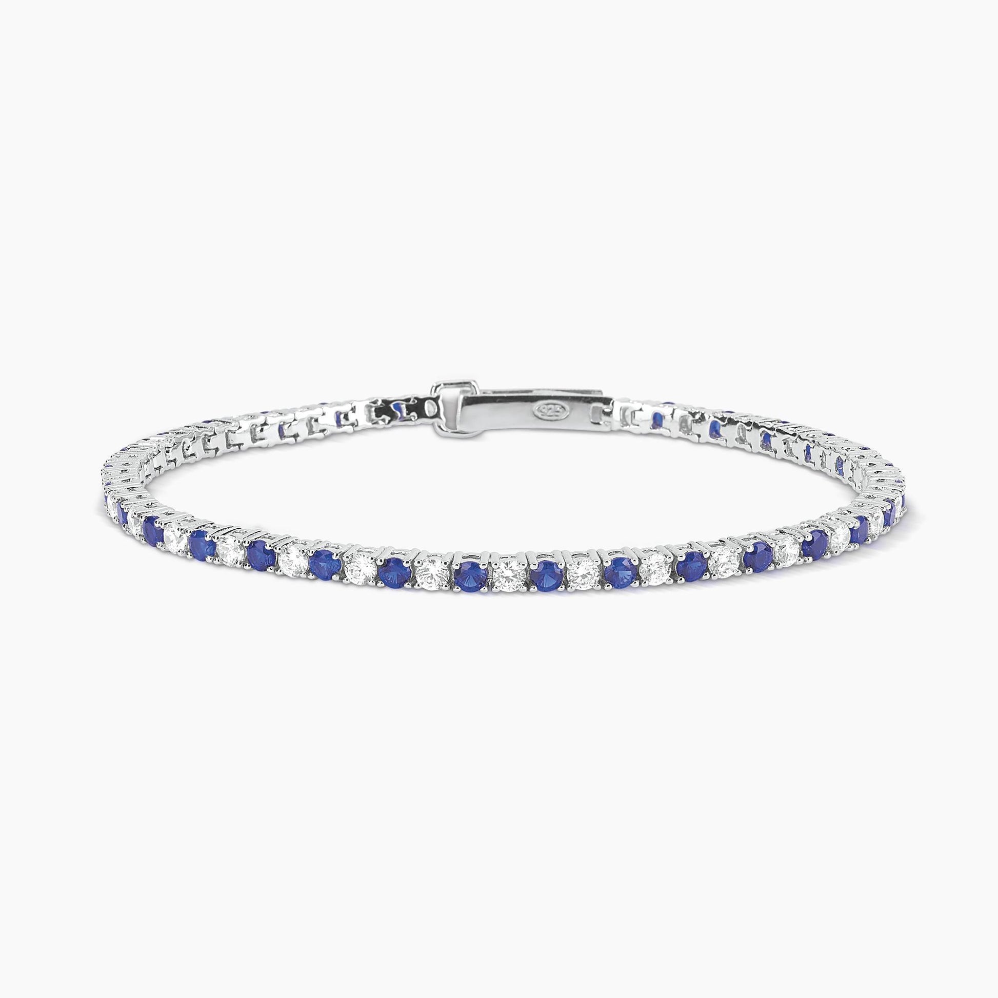 Bracciale Tennis Mabina in Argento 925 con Zaffiri Sintetici e Zirconi - Lunghezza 17 cm - Codice: 533456-17