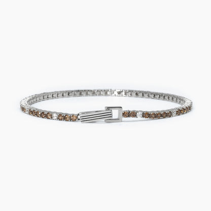 Bracciale Tennis Uomo Argento con Zirconi Bianchi e Marroni - 533700-S