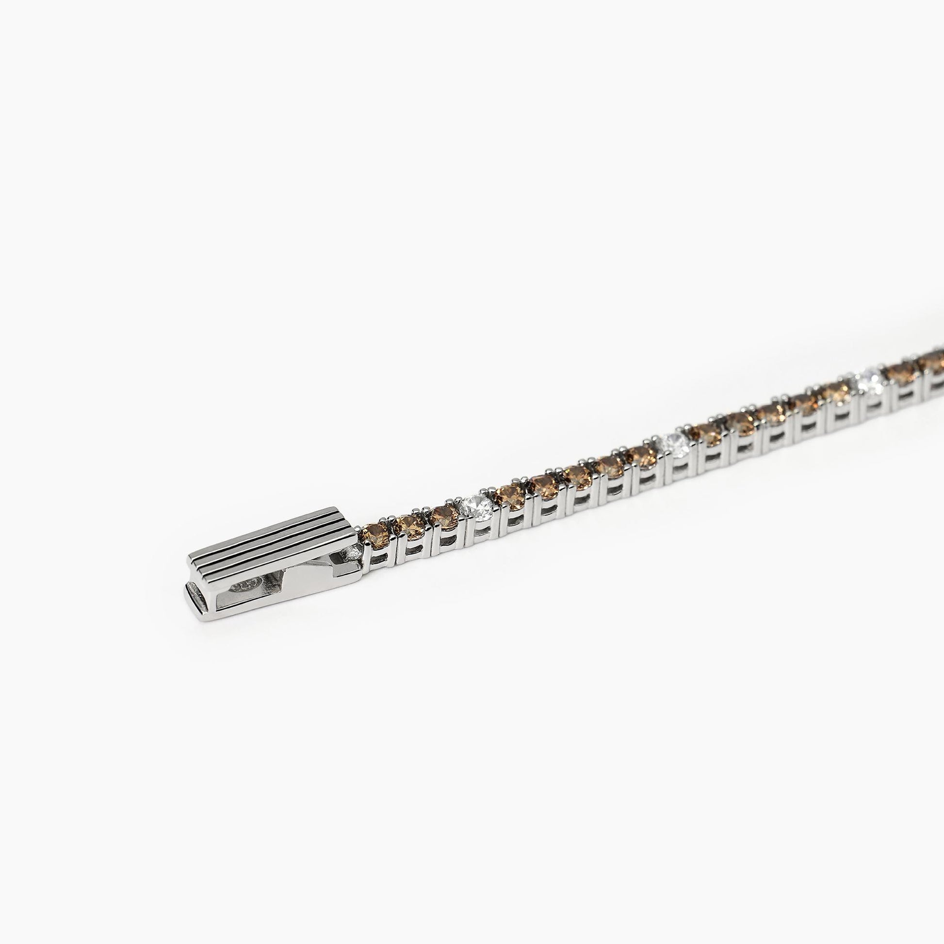 Bracciale Tennis Uomo Argento con Zirconi Bianchi e Marroni - 533700-S