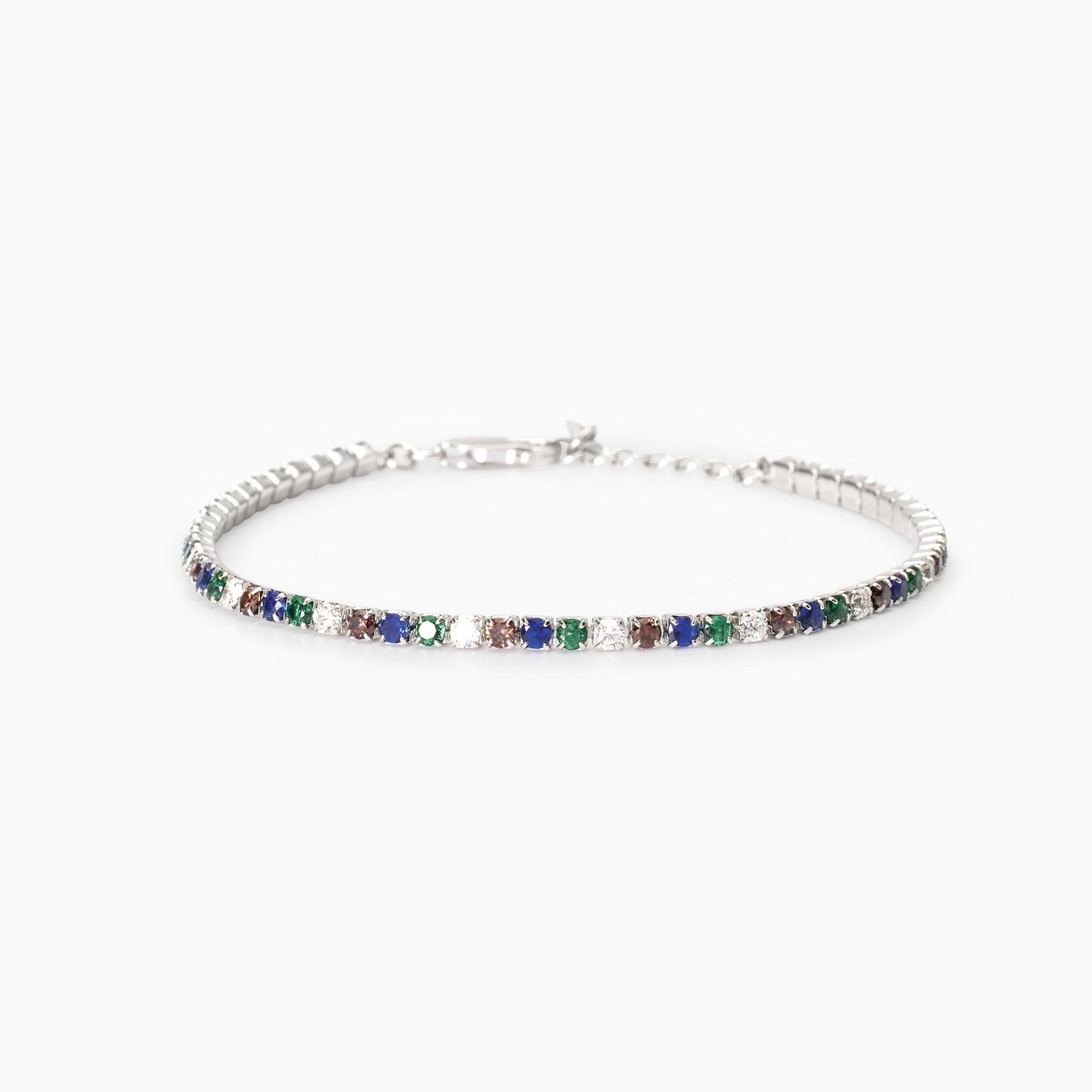 Bracciale Tennis Uomo in Argento con Smeraldi e Zaffiri Sintetici, Zirconi Bianchi e Marroni Mabina Gioielli 533859