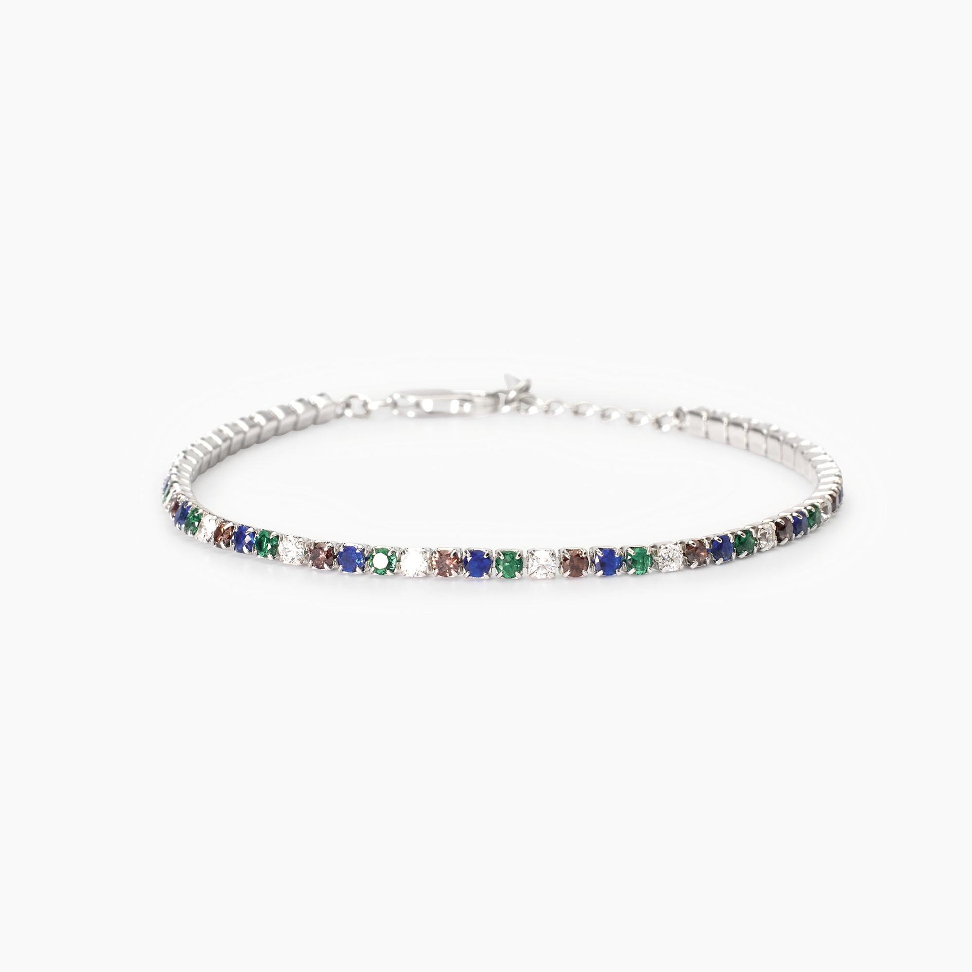 Bracciale Tennis Uomo in Argento con Smeraldi e Zaffiri Sintetici, Zirconi Bianchi e Marroni Mabina Gioielli 533859