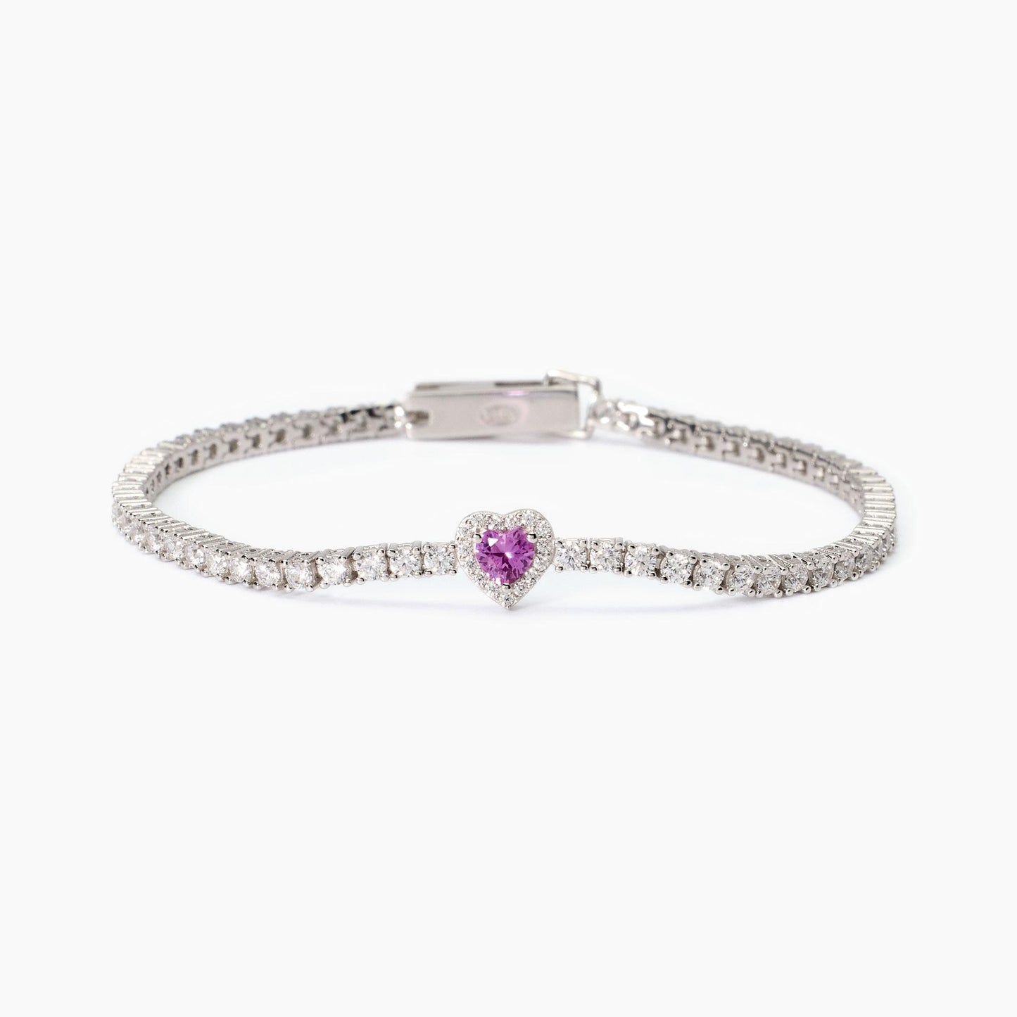 Bracciale Tennis in Argento con Tormalina Sintetica Rosa e Zirconi - Mabina Gioielli 533838-18