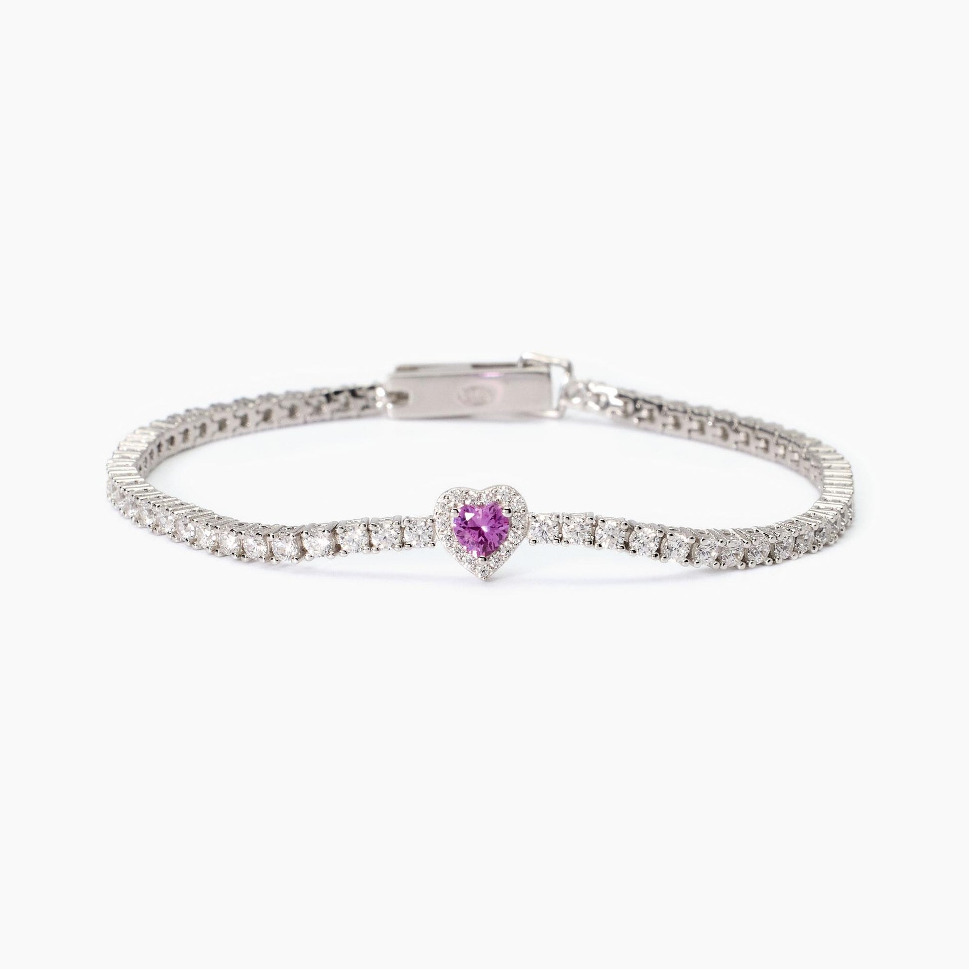 Bracciale Tennis in Argento con Tormalina Sintetica Rosa e Zirconi - Mabina Gioielli 533838-18