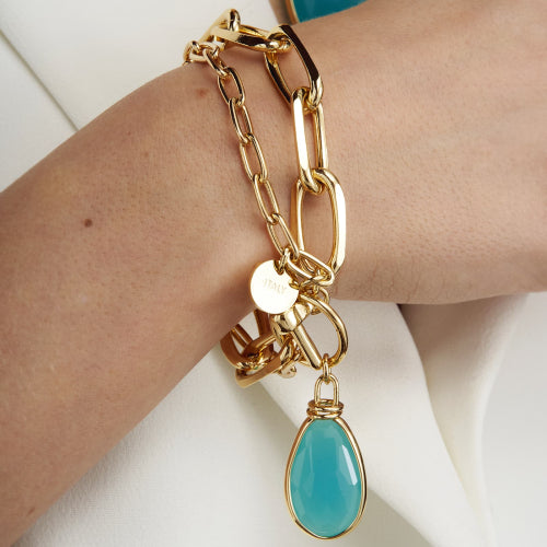 Bracciale Unoaerre Catena Forzatina Dorata con Cristallo Turchese 2039