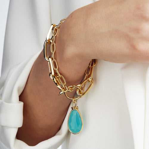 Bracciale Unoaerre Catena Forzatina Dorata con Cristallo Turchese 2039
