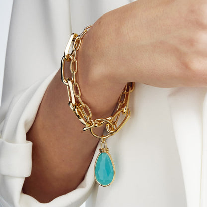 Bracciale Unoaerre Catena Forzatina Dorata con Cristallo Turchese 2039