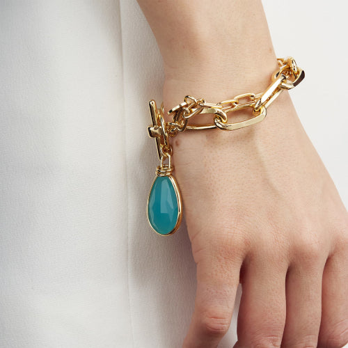 Bracciale Unoaerre Catena Forzatina Dorata con Cristallo Turchese 2039