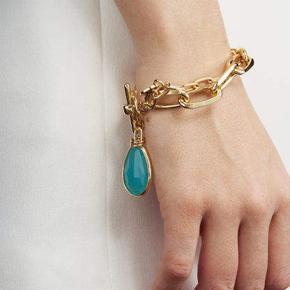 Bracciale Unoaerre Catena Forzatina Dorata con Cristallo Turchese 2039
