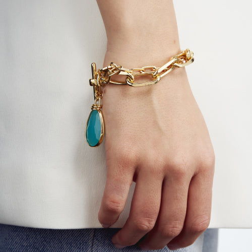 Bracciale Unoaerre Catena Forzatina Dorata con Cristallo Turchese 2039