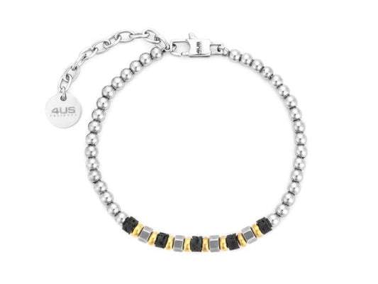 Bracciale Uomo 4US Cesare Paciotti - Acciaio Biglie con Dadi Neri e Dorati (4UBR7810)