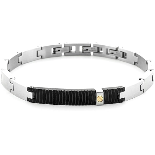Bracciale Uomo 4US Cesare Paciotti - Acciaio con Targa e Inserti Oro 18kt - 4UBR6952