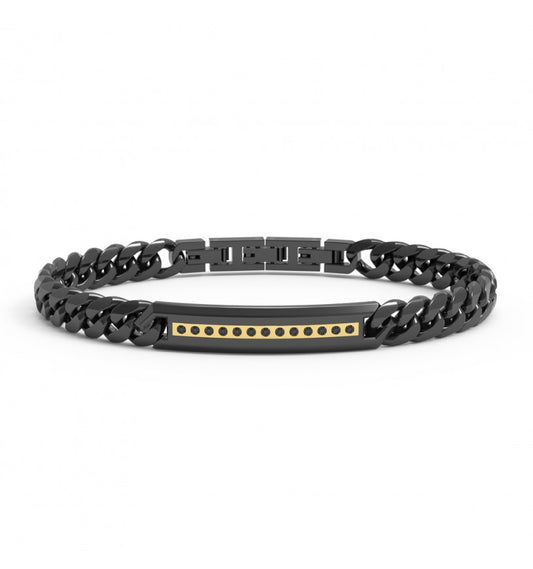 Bracciale Uomo 4US Cesare Paciotti in Acciaio Nero con Targa in Oro 18kt e Spinelli Neri - 4UBR7671