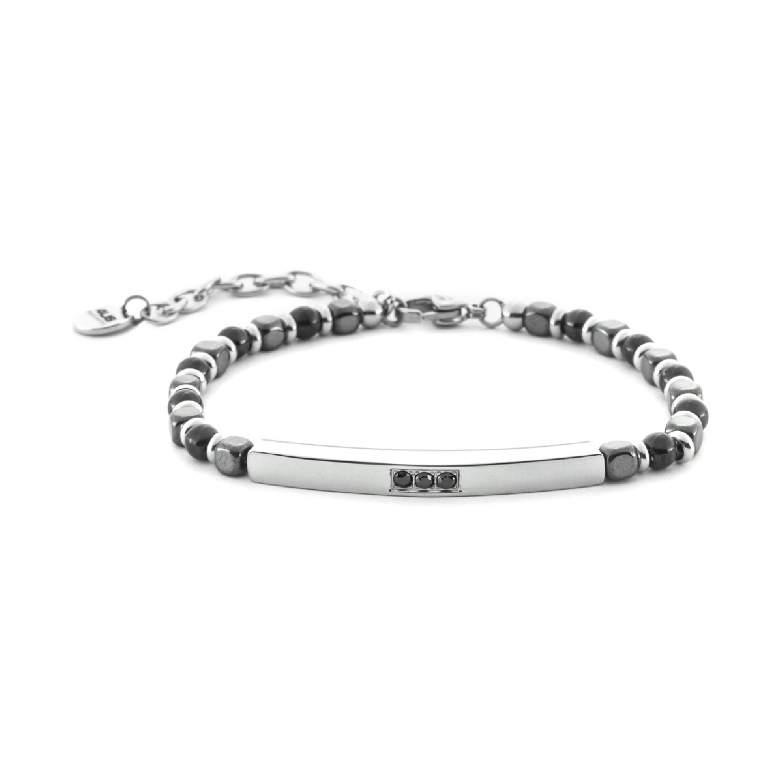 Bracciale Uomo 4US Cesare Paciotti in Acciaio con Cubotti di Ematite e Zirconi Neri - 4UBR6998