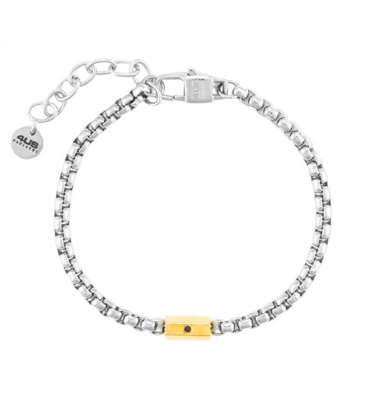 Bracciale Uomo 4US Cesare Paciotti in Acciaio con Elemento Dorato e Zircone Nero - 4UBR7017