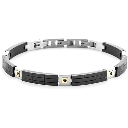 Bracciale Uomo 4US Cesare Paciotti in Acciaio e Oro 18kt con Spinelli Neri - 4UBR6938