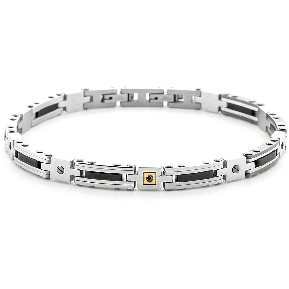Bracciale Uomo 4US Cesare Paciotti in Acciaio e Oro 18kt con Spinelli Neri - 4UBR6953