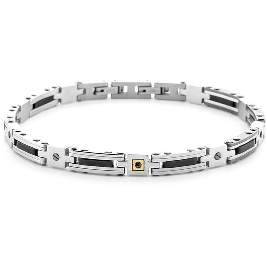 Bracciale Uomo 4US Cesare Paciotti in Acciaio e Oro 18kt con Spinelli Neri - 4UBR6953