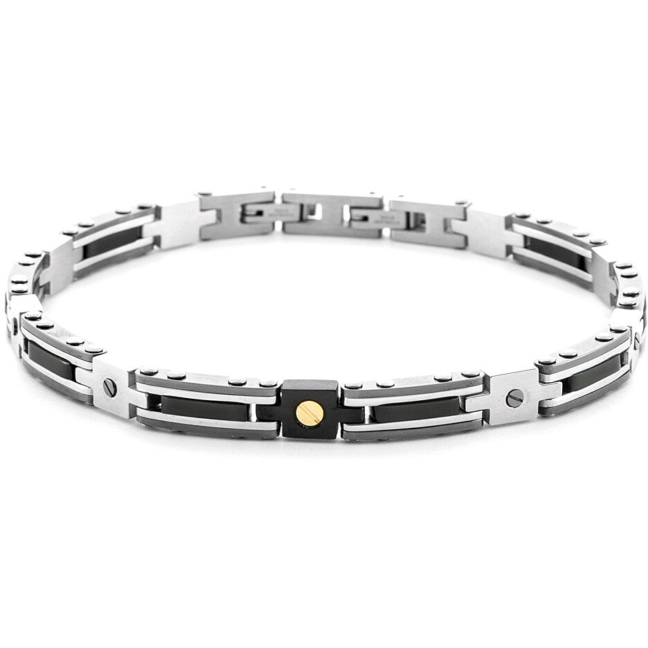 Bracciale Uomo 4US Cesare Paciotti in Acciaio e Oro 18kt con Spinelli Neri - 4UBR6954