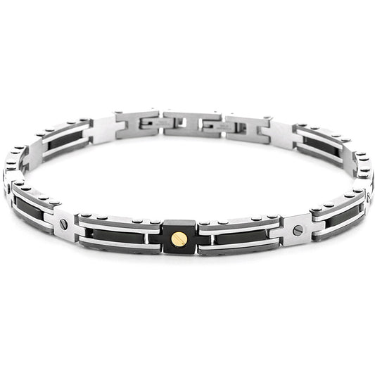 Bracciale Uomo 4US Cesare Paciotti in Acciaio e Oro 18kt con Spinelli Neri - 4UBR6954