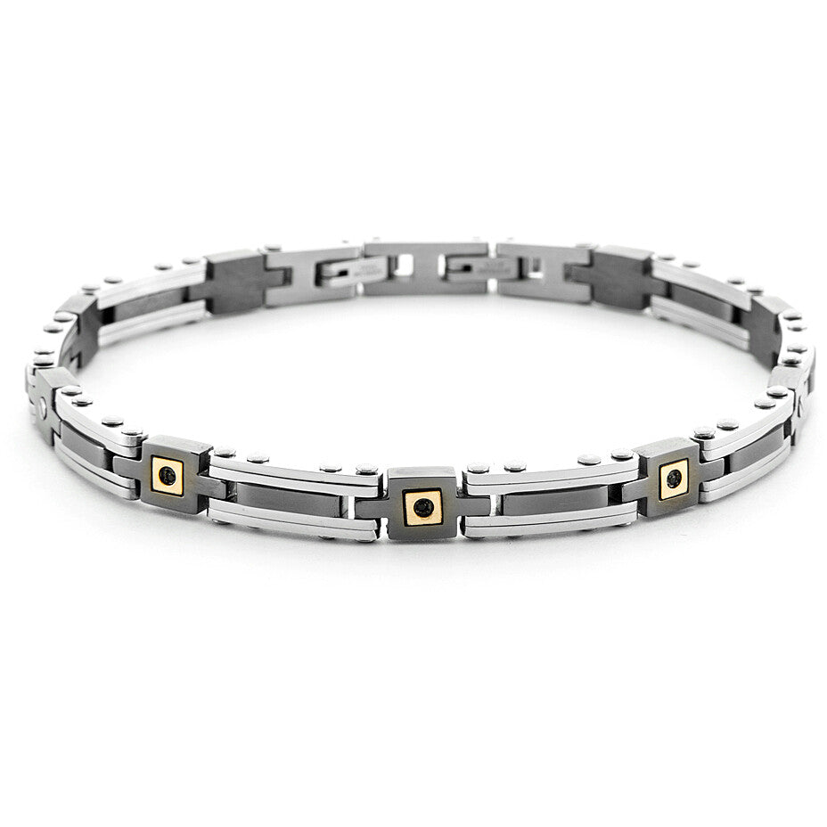 Bracciale Uomo 4US Cesare Paciotti in Acciaio e Oro 18kt con Spinelli Neri - 4UBR6955