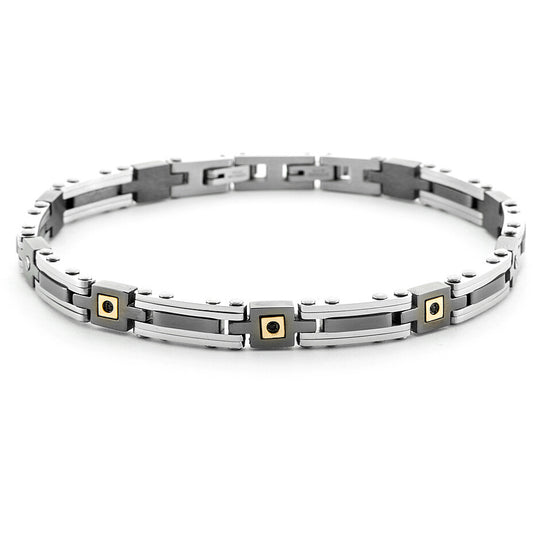 Bracciale Uomo 4US Cesare Paciotti in Acciaio e Oro 18kt con Spinelli Neri - 4UBR6955