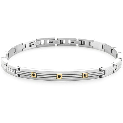 Bracciale Uomo 4US Cesare Paciotti in Acciaio e Oro 18kt con Targa e Spinelli Neri - 4UBR6932