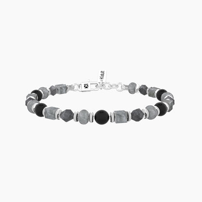 Bracciale Uomo Kidult in Acciaio con Agata Striata Nera e Grigia - 732371