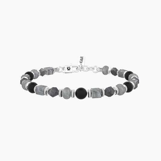 Bracciale Uomo Kidult in Acciaio con Agata Striata Nera e Grigia - 732371