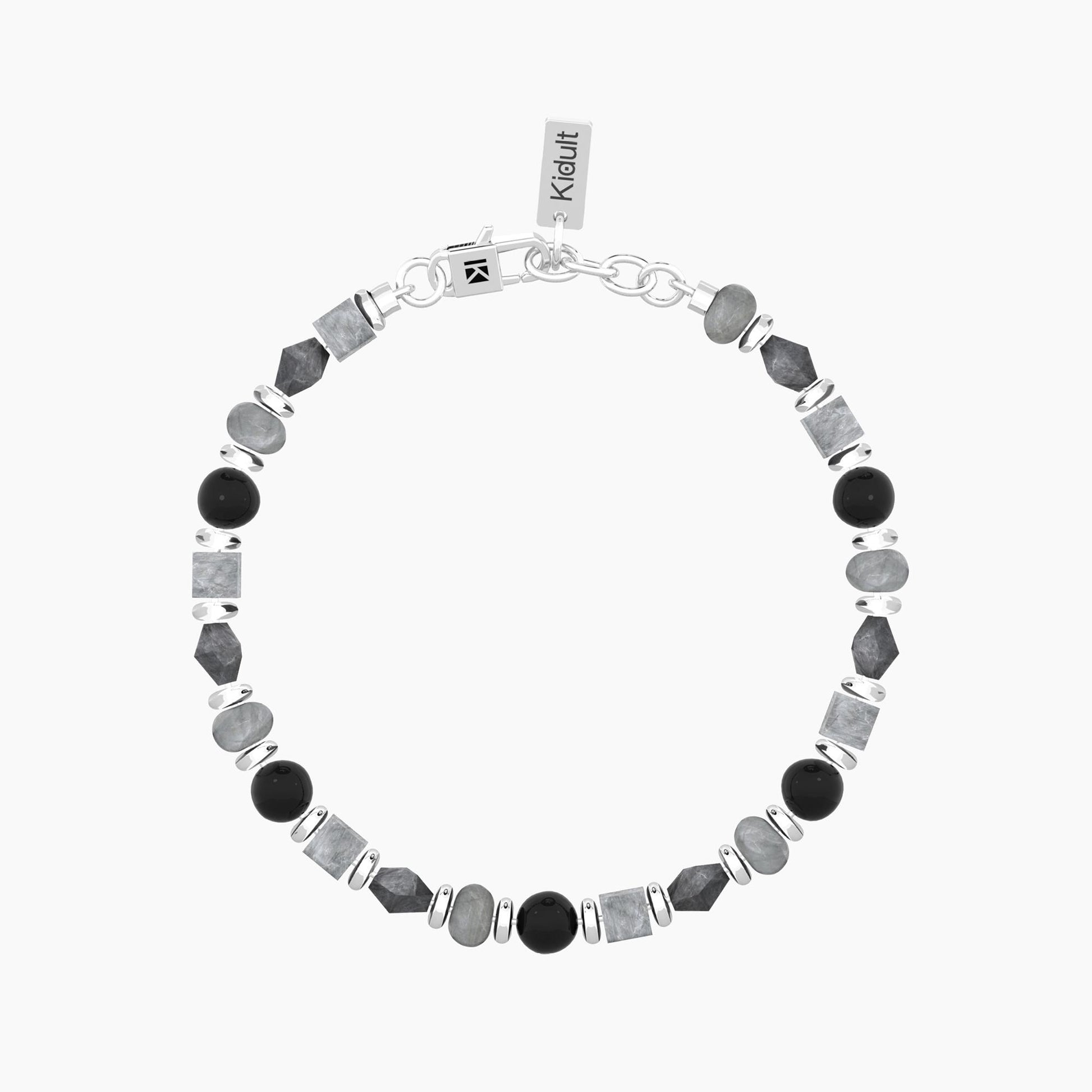 Bracciale Uomo Kidult in Acciaio con Agata Striata Nera e Grigia - 732371