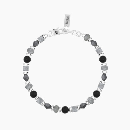 Bracciale Uomo Kidult in Acciaio con Agata Striata Nera e Grigia - 732371