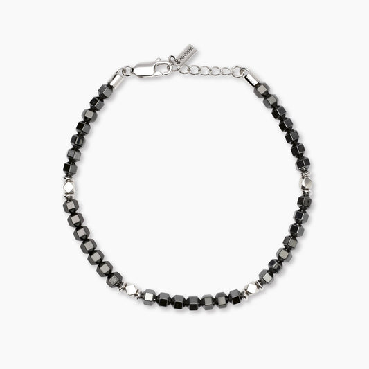 Bracciale Uomo Mabina in Argento Rodiato e Ematite Faccettata - Regolabile - Codice: 534089