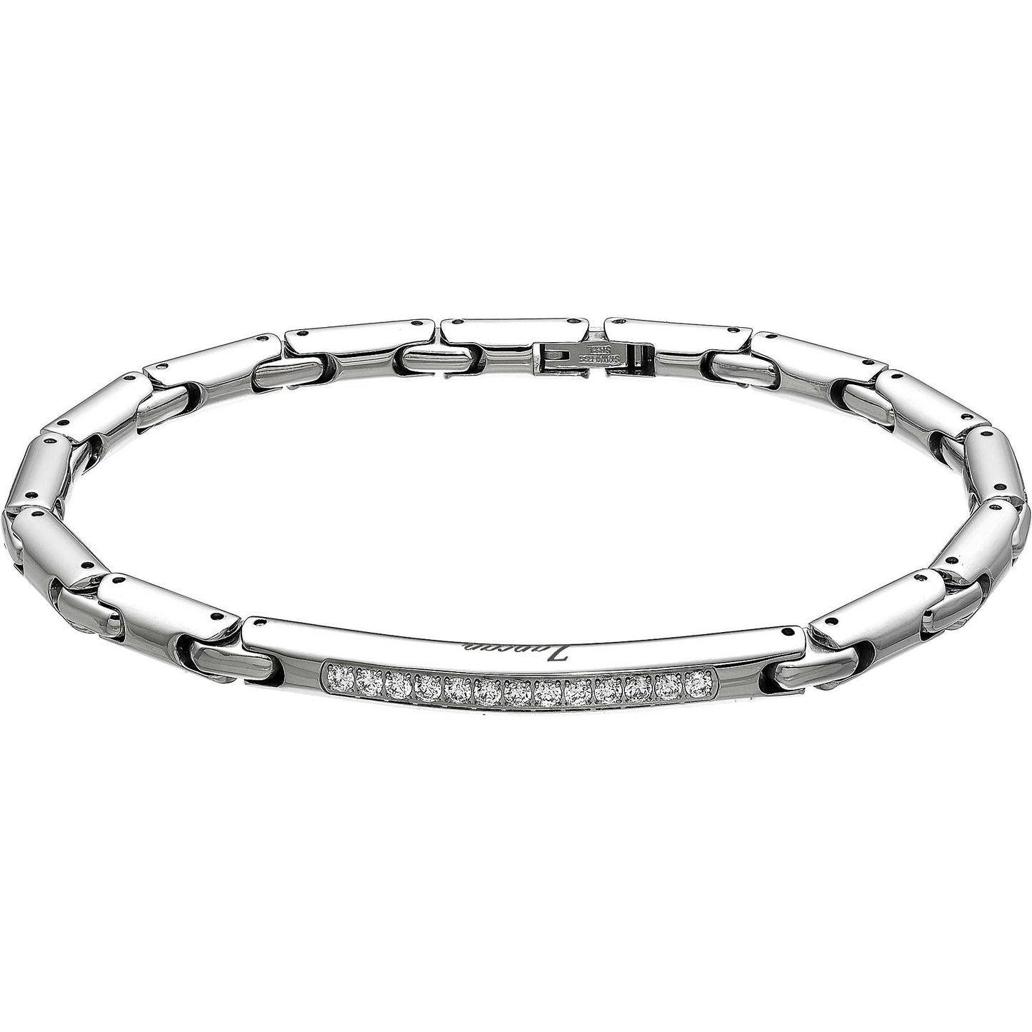Bracciale maschile Zancan in argento 925 a maglia tecnica snodata con viti in oro rosa 18kt e spinelli neri incastonati.