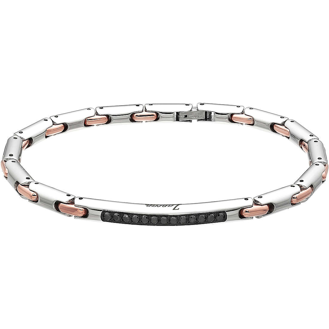 Bracciale maschile Zancan Hi-Teck in acciaio 316L con placca centrale decorata dal simbolo della Rosa dei Venti.