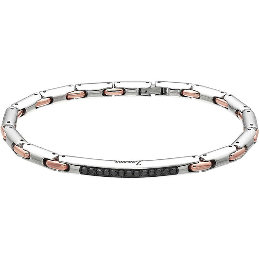 Bracciale maschile Zancan Hi-Teck in acciaio 316L con placca centrale decorata dal simbolo della Rosa dei Venti.