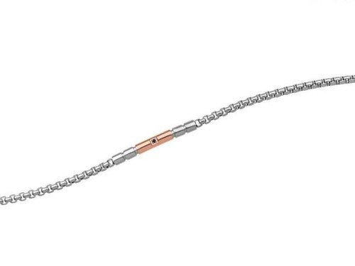 Bracciale maschile Zancan Hi-Teck in acciaio con placca centrale nera e simbolo Rosa dei Venti in oro rosa.