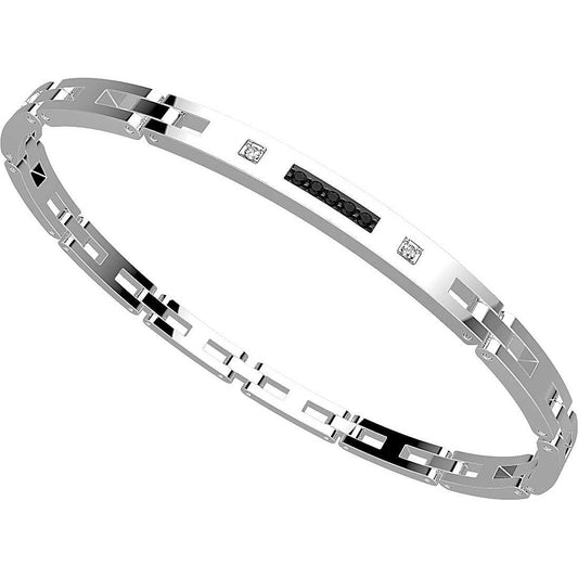 Bracciale maschile Zancan Hi-Teck in acciaio chirurgico con quattro viti decorative in oro rosa 18kt sulla placca centrale.